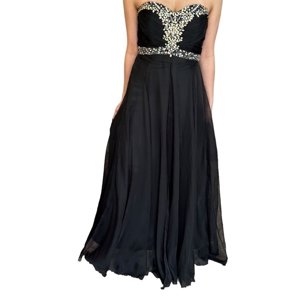✨Host Pick✨ BLACK CHIFFON PROM FORMAL EVENING GOWN WITH  RHINESTONE ACCENTS 4 - Picture 3 of 16